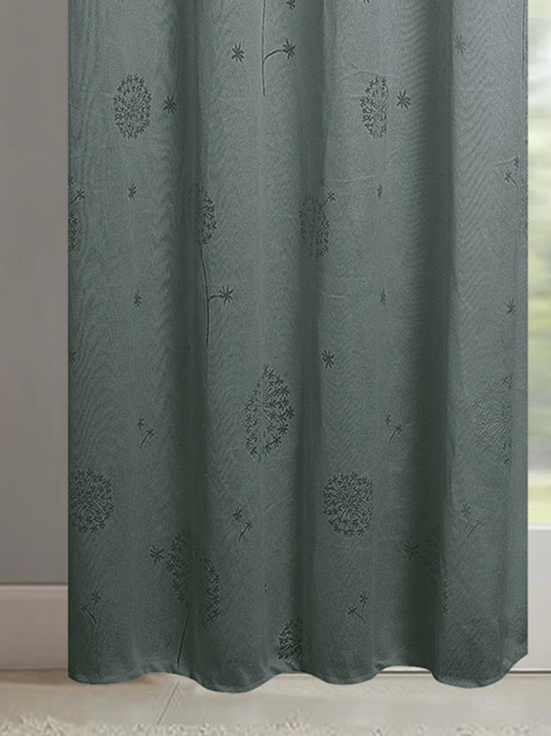 Paire de voilages à oeillets fleurs  - Effet tissé Gris - Kiabi