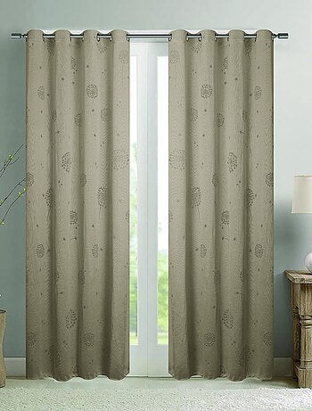 Paire de voilages à oeillets fleurs - Effet tissé