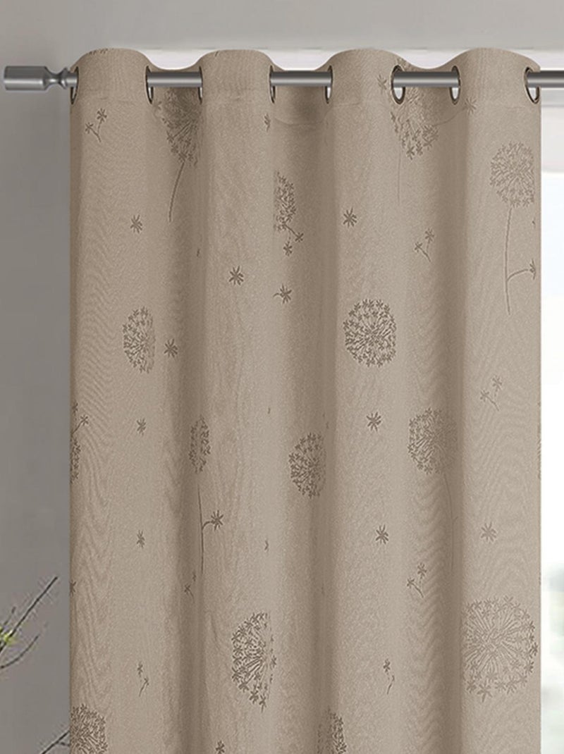 Paire de voilages à oeillets fleurs  - Effet tissé Taupe - Kiabi