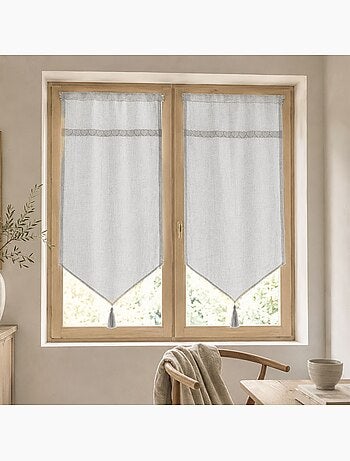 Paire de voilages à parement en macramé cœurs