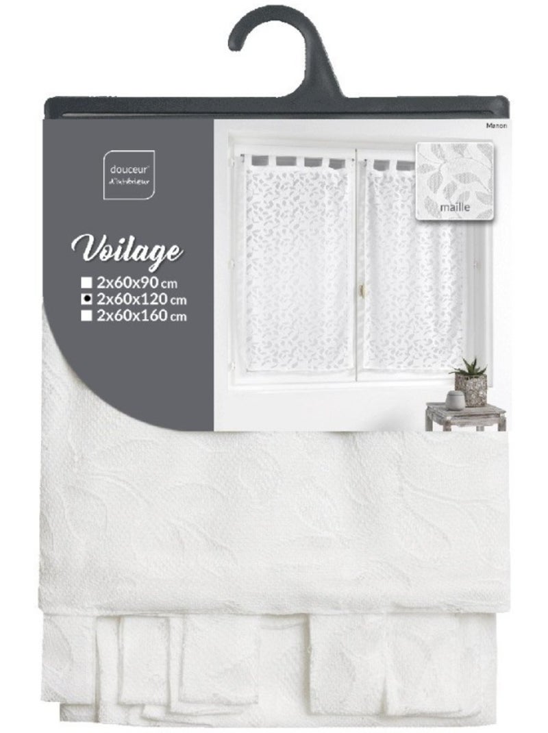 Paire de voilages à passants 60x120 maille Manon Blanc - Kiabi