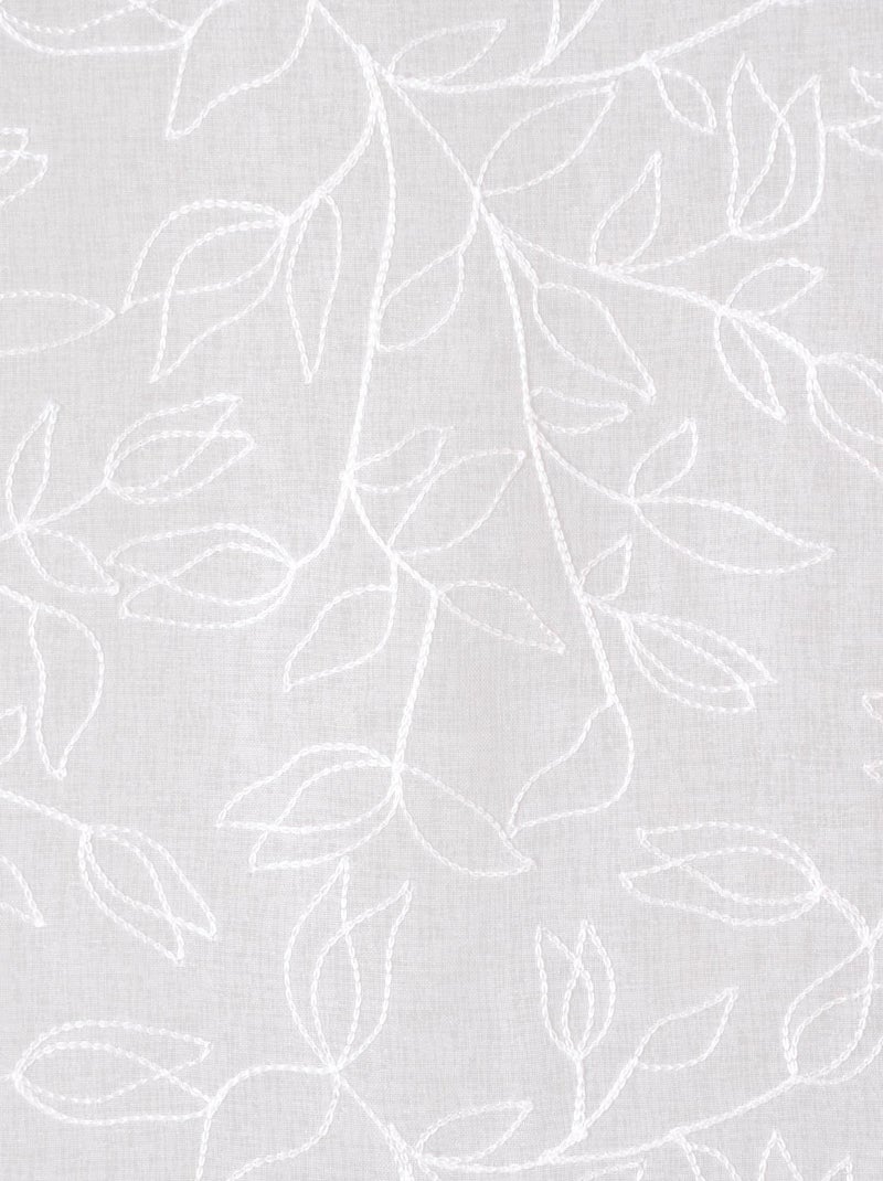 Paire de voilages brodé feuilles, vitrage finition passe-tringle. Blanc - Kiabi