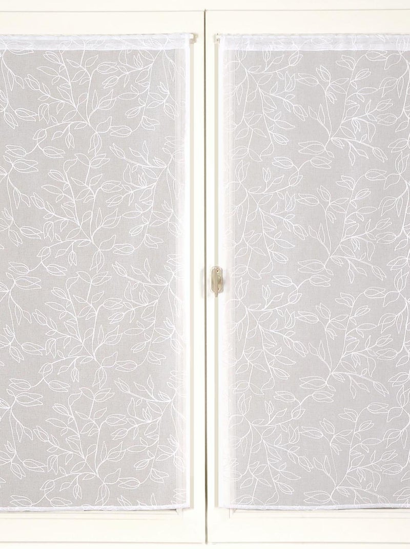 Paire de voilages brodé feuilles, vitrage finition passe-tringle. Blanc - Kiabi