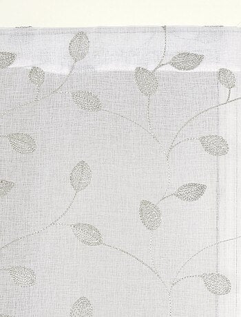 Paire de voilages brodé feuilles, vitrage finition passe-tringle.