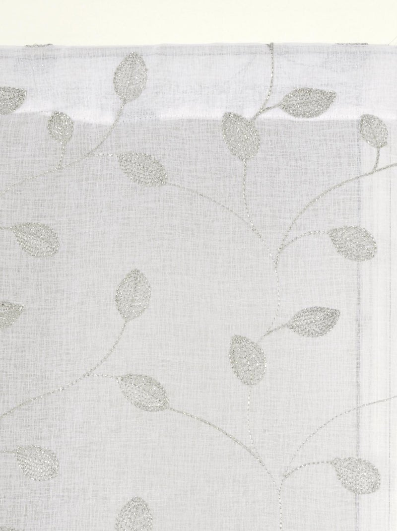 Paire de voilages brodé feuilles, vitrage finition passe-tringle. Blanc Gris - Kiabi