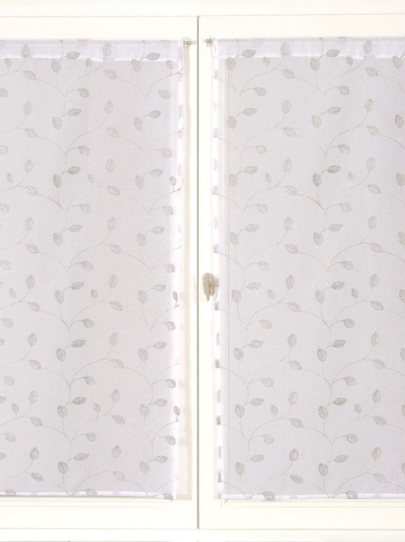 Paire de voilages brodé feuilles, vitrage finition passe-tringle. Blanc Gris - Kiabi