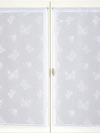 Paire de voilages brodé papillons, vitrage finition passe-tringle.