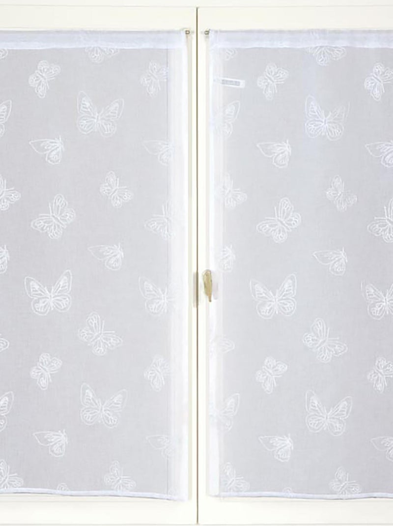 Paire de voilages brodé papillons, vitrage finition passe-tringle. Blanc - Kiabi