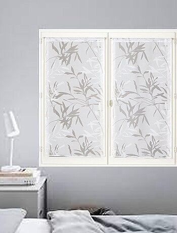 Paire de Voilages Dévoré feuilles de bambou, finition passe-tringle, vitrages.