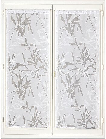 Paire de Voilages Dévoré feuilles de bambou, finition passe-tringle, vitrages.