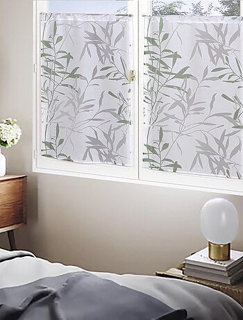 Paire de Voilages Dévoré feuilles de bambou, finition passe-tringle, vitrages.