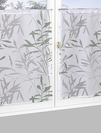 Paire de Voilages Dévoré feuilles de bambou, finition passe-tringle, vitrages.