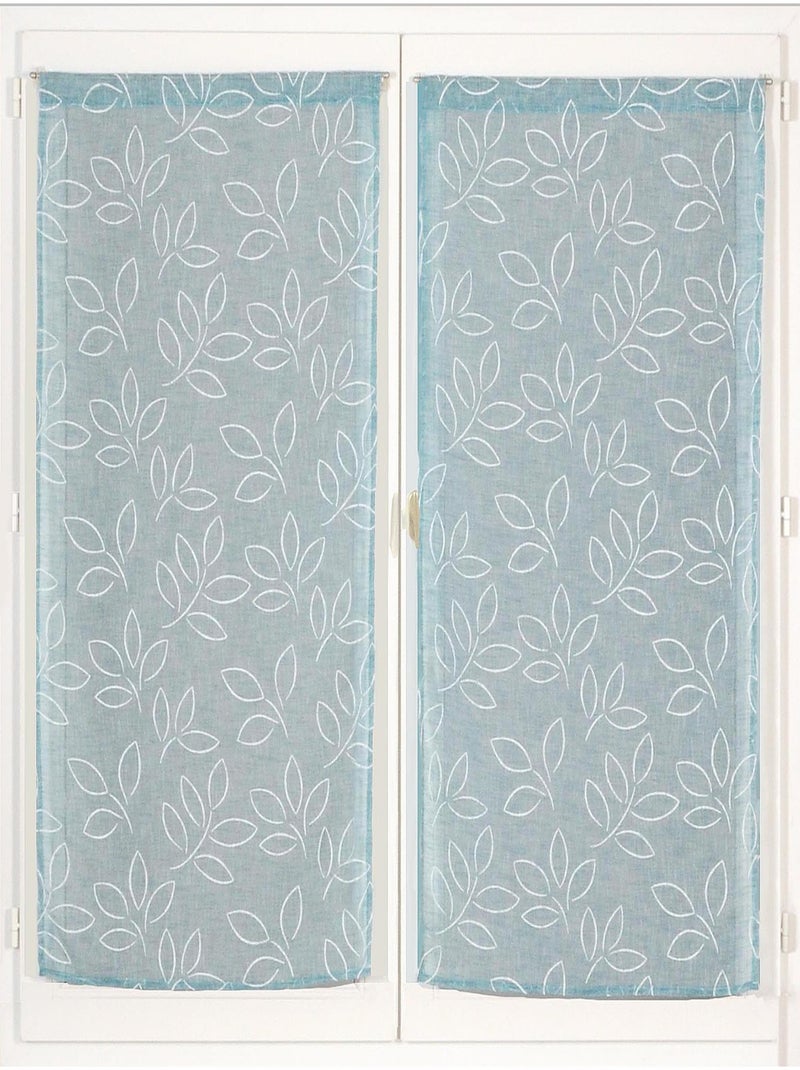 Paire de Voilages Effet Lin Imprimé Gomme, finition passe-tringle, vitrages. Bleu - Kiabi