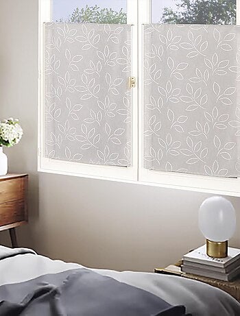 Paire de Voilages Effet Lin Imprimé Gomme, finition passe-tringle, vitrages.