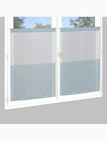 Paire de voilages étamine rayée dans le haut, vitrage finition passe-tringle.