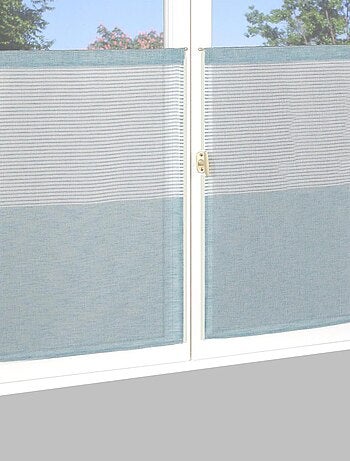 Paire de voilages étamine rayée dans le haut, vitrage finition passe-tringle.