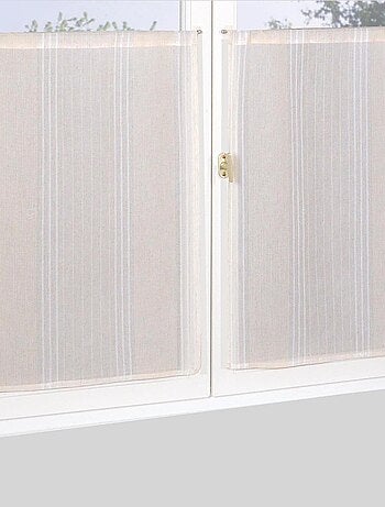 Paire de voilages étamine rayée, vitrage finition passe-tringle.