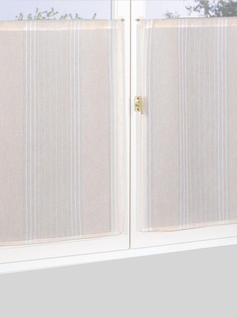 Paire de voilages étamine rayée, vitrage finition passe-tringle. Beige - Kiabi