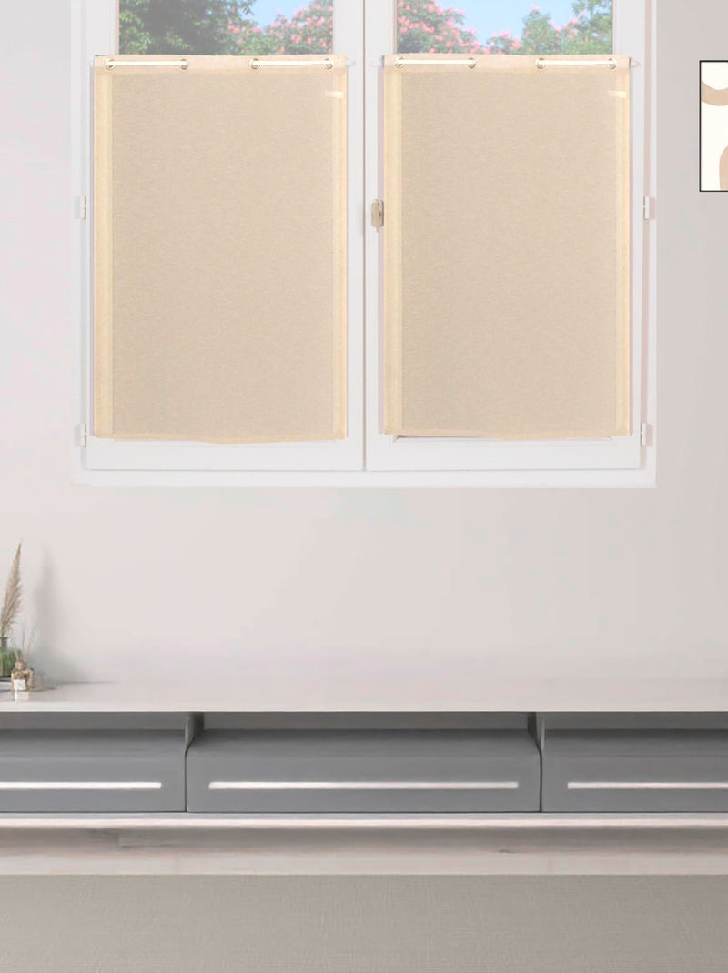 Paire de voilages étamine unie, vitrage finition œillets métal. Beige - Kiabi