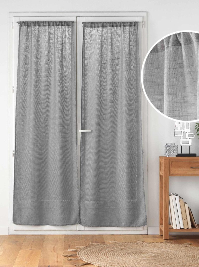 Paire de Voilages Haltona Blanc  - Effet Lin Tissé Gris - Kiabi
