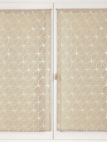 Paire de voilages impression géometrique "métal", vitrage finition passe-tringle.