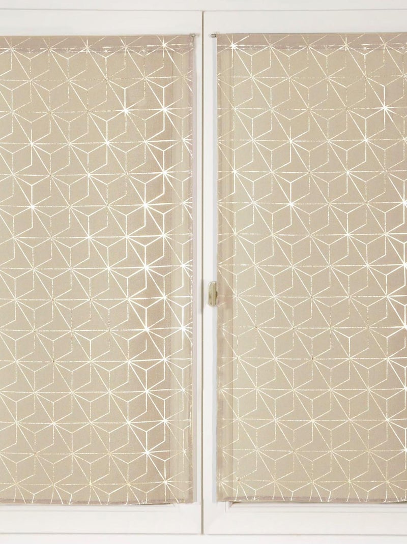 Paire de voilages impression géometrique "métal", vitrage finition passe-tringle. Blanc Beige - Kiabi