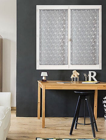 Paire de voilages impression géometrique "métal", vitrage finition passe-tringle.