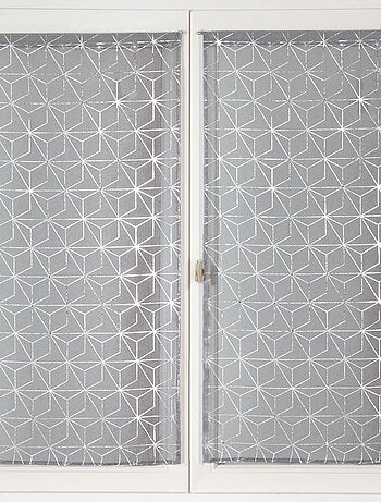 Paire de voilages impression géometrique "métal", vitrage finition passe-tringle.