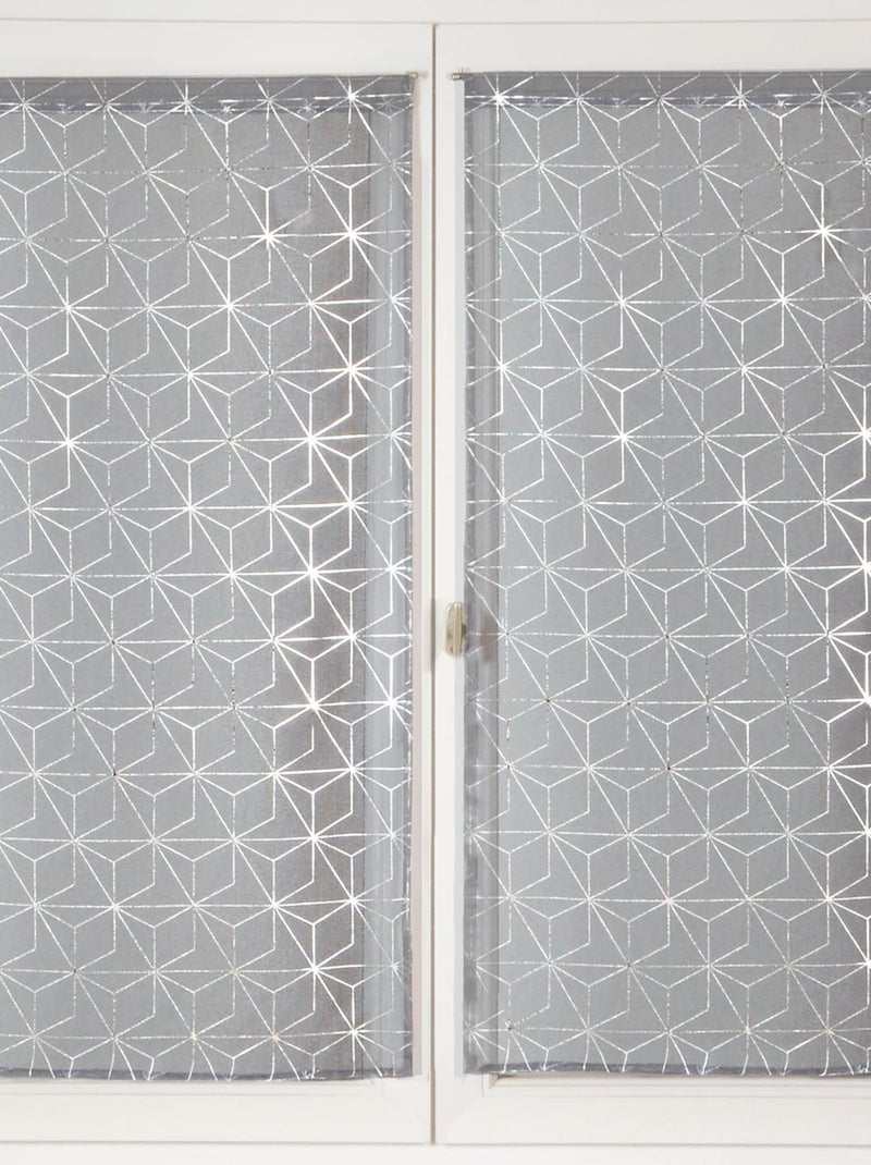 Paire de voilages impression géometrique "métal", vitrage finition passe-tringle. Gris Argenté - Kiabi