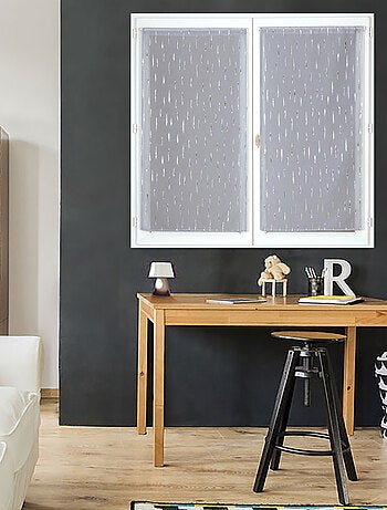 Paire de voilages impression "métal", vitrage finition passe-tringle.