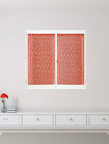 Paire de voilages impression "métal", vitrage finition passe-tringle.