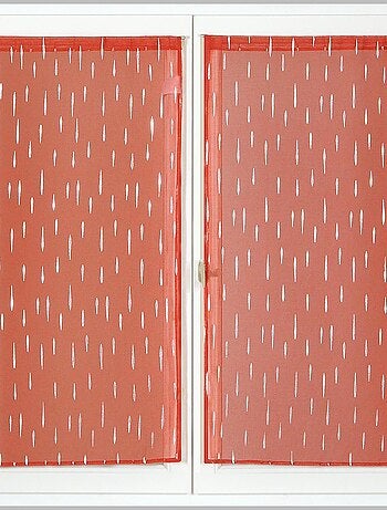 Paire de voilages impression "métal", vitrage finition passe-tringle.