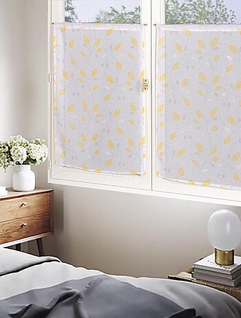 Paire de voilages imprimé feuille finition passe-tringle, vitrages.