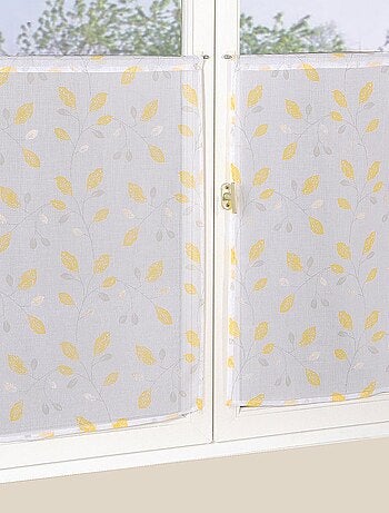 Paire de voilages imprimé feuille finition passe-tringle, vitrages.