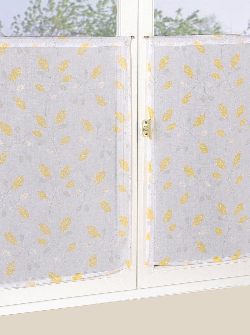 Paire de voilages imprimé feuille finition passe-tringle, vitrages. Blanc Jaune - Kiabi