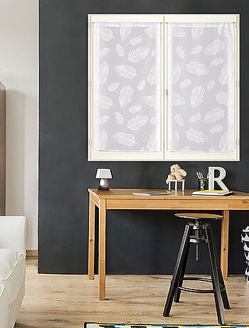 Paire de voilages imprimé feuille, vitrage finition passe-tringle.