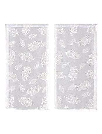 Paire de voilages imprimé feuille, vitrage finition passe-tringle.