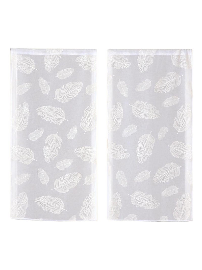 Paire de voilages imprimé feuille, vitrage finition passe-tringle. Blanc - Kiabi