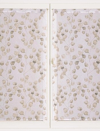 Paire de Voilages Imprimé Feuilles, finition passe-tringle, vitrages.
