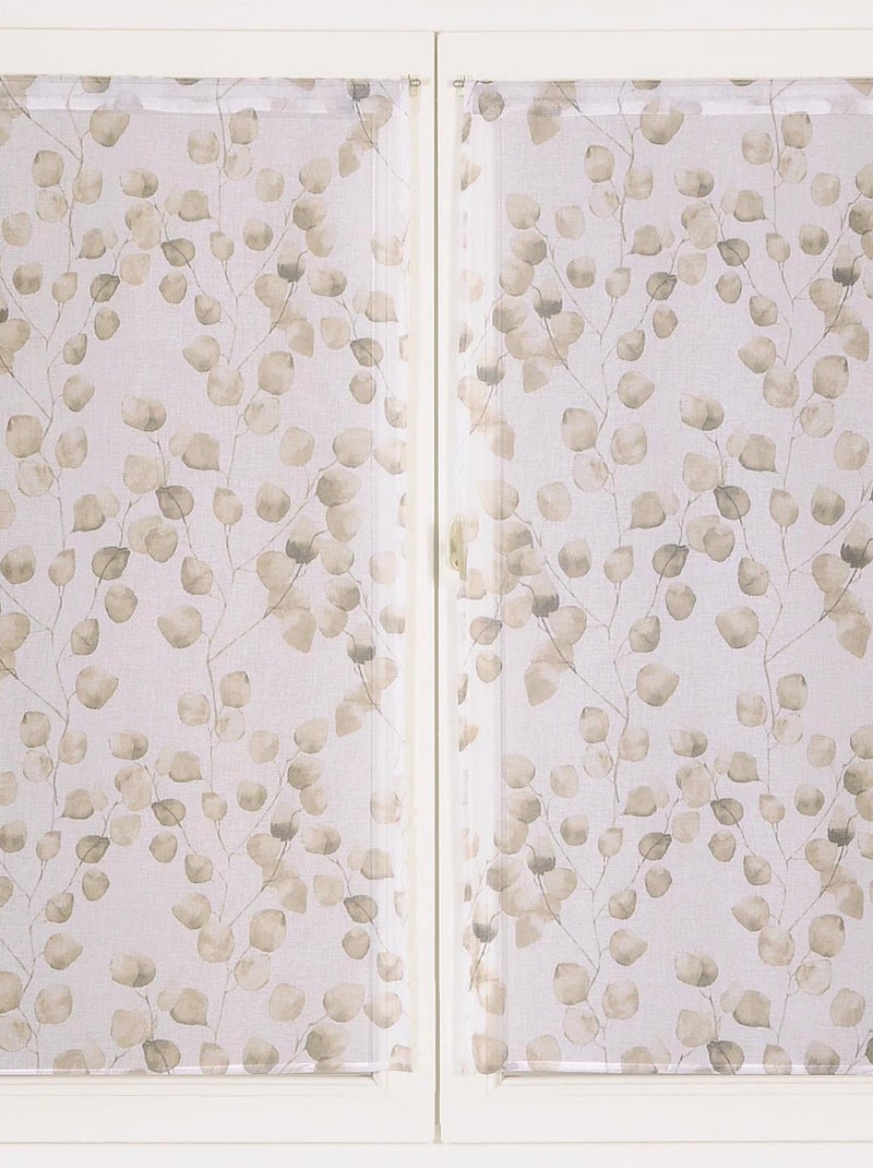Paire de Voilages Imprimé Feuilles, finition passe-tringle, vitrages. Beige - Kiabi