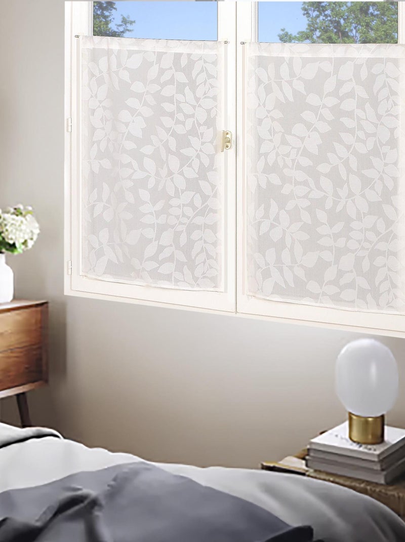 Paire de voilages imprimé feuilles, finition passe-tringle, vitrages. Beige - Kiabi
