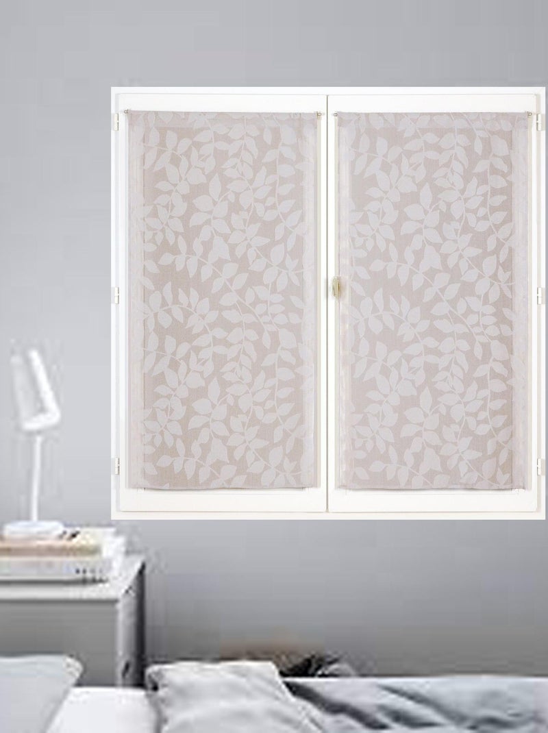 Paire de voilages imprimé feuilles, finition passe-tringle, vitrages. Beige gris - Kiabi