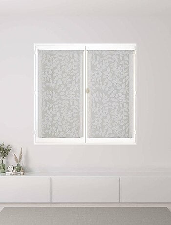 Paire de voilages imprimé feuilles, finition passe-tringle, vitrages.