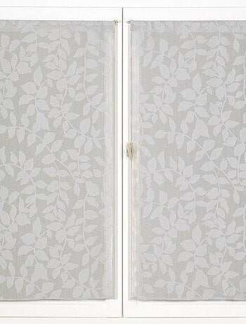 Paire de voilages imprimé feuilles, finition passe-tringle, vitrages.