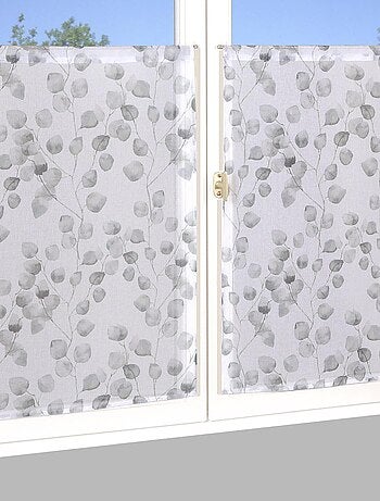 Paire de Voilages Imprimé Feuilles, finition passe-tringle, vitrages.