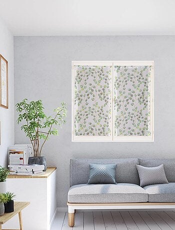 Paire de Voilages Imprimé Feuilles, finition passe-tringle, vitrages.