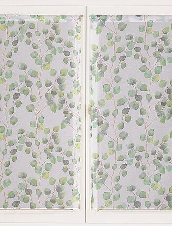 Paire de Voilages Imprimé Feuilles, finition passe-tringle, vitrages.