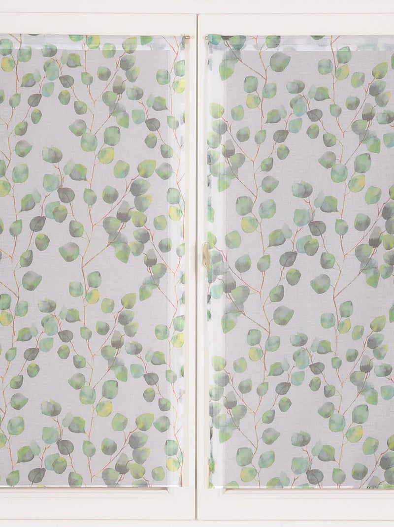 Paire de Voilages Imprimé Feuilles, finition passe-tringle, vitrages. Vert - Kiabi