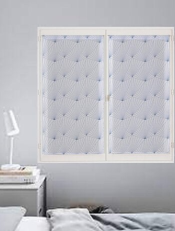 Paire de Voilages imprimé géométrique, finition passe-tringle, vitrages.