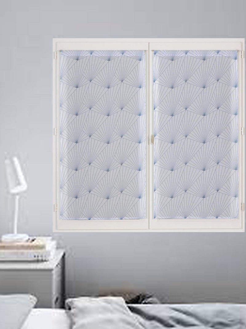 Paire de Voilages imprimé géométrique, finition passe-tringle, vitrages. Bleu - Kiabi